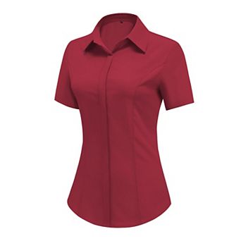 Zeagoo Women's Button Down Short Sleeve V Neck Blouses Business Slim Fitted Classic Work Tops