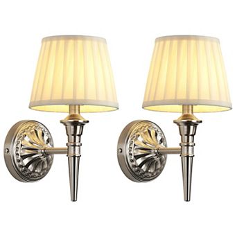 Cordless Wall Sconces Set of 2 Rechargeable 5200mAh LED Wireless Fabric Lamps for Bedroom Living