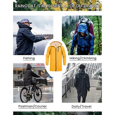 COOFANDY Men' Long Raincoats Lightweight Hooded Rain Jackets Waterproof Packable Outdoor Hiking