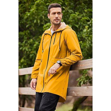 COOFANDY Men' Long Raincoats Lightweight Hooded Rain Jackets Waterproof Packable Outdoor Hiking