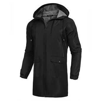 COOFANDY Men' Long Raincoats Lightweight Hooded Rain Jackets Waterproof Packable Outdoor Hiking