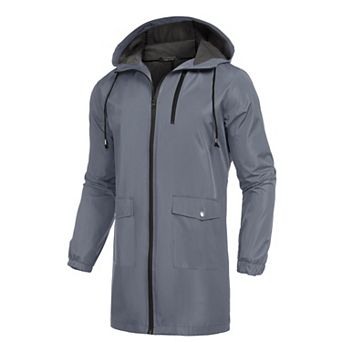 COOFANDY Men' Long Raincoats Lightweight Hooded Rain Jackets Waterproof Packable Outdoor Hiking
