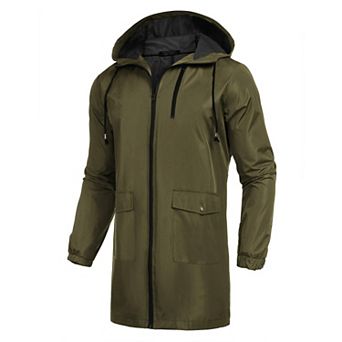 COOFANDY Men' Long Raincoats Lightweight Hooded Rain Jackets Waterproof Packable Outdoor Hiking