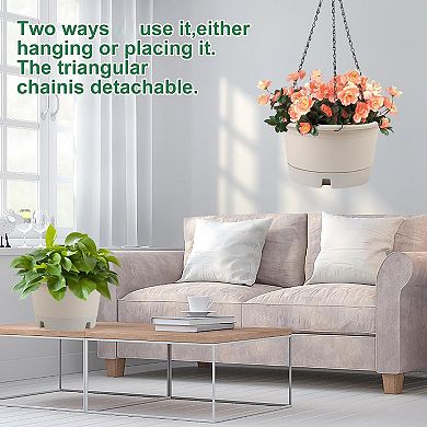 10 Inch Hanging Planters 4 Pack Plastic Baskets with Removable Trays & Chain for Indoor Outdoor