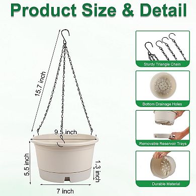 10 Inch Hanging Planters 4 Pack Plastic Baskets with Removable Trays & Chain for Indoor Outdoor