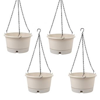 10 Inch Hanging Planters 4 Pack Plastic Baskets with Removable Trays & Chain for Indoor Outdoor