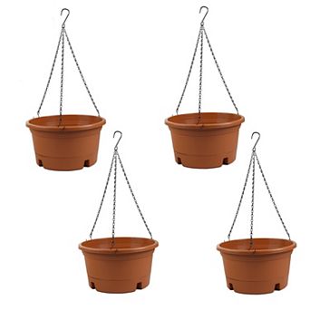 10 Inch Hanging Planters 4 Pack Plastic Baskets with Removable Trays & Chain for Indoor Outdoor