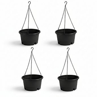 10 Inch Hanging Planters 4 Pack Plastic Baskets with Removable Trays & Chain for Indoor Outdoor