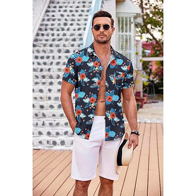 COOFANDY Men' Casual Button Down Shirts Short Sleeve Textured Linen Summer Beach Shirt with Pocket