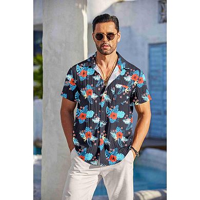 COOFANDY Men' Casual Button Down Shirts Short Sleeve Textured Linen Summer Beach Shirt with Pocket