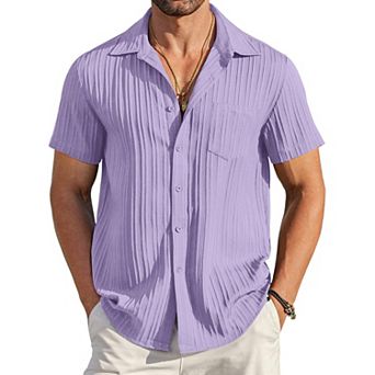 COOFANDY Men' Casual Button Down Shirts Short Sleeve Textured Linen Summer Beach Shirt with Pocket
