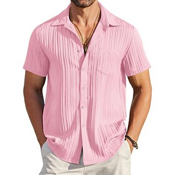 COOFANDY Men' Casual Button Down Shirts Short Sleeve Textured Linen Summer Beach Shirt with Pocket