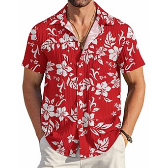 COOFANDY Men' Casual Button Down Shirts Short Sleeve Textured Linen Summer Beach Shirt with Pocket