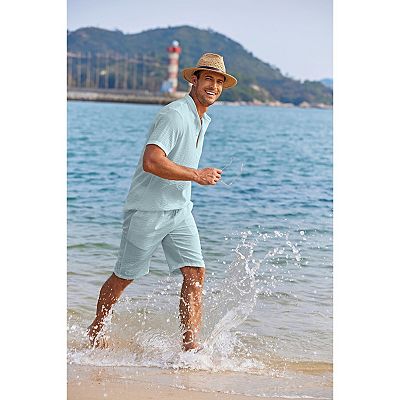 COCONUT&SUNさん専用 筋 SHIRTS Mサイズ28セット COOFANDY Men' 2 Pieces Linen Set Casual Henley Shirts Short Sleeve