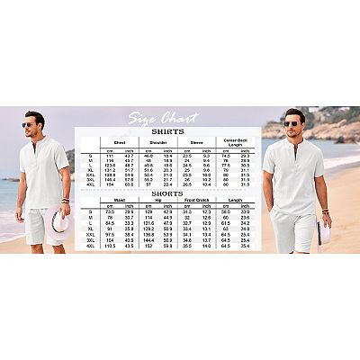 COOFANDY Men' 2 Pieces Linen Set Casual Henley Shirts Short Sleeve