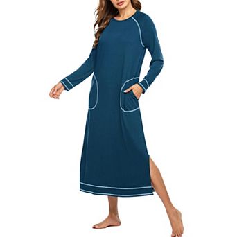 Ekouaer Women's Nightshirt Long Sleeve Nightgown Round Neck Sleepwear Full Length Pajama Dress
