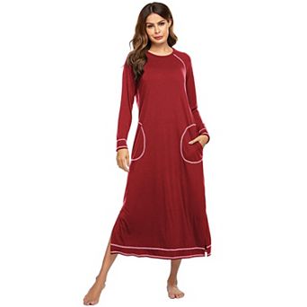 Ekouaer Women's Nightshirt Long Sleeve Nightgown Round Neck Sleepwear Full Length Pajama Dress