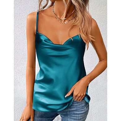 Zeagoo Women's Cowl Neck Satin Camisole Spaghetti Strap Backless Tank Tops
