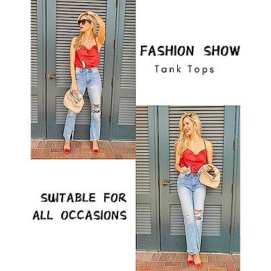 Zeagoo Women's Cowl Neck Satin Camisole Spaghetti Strap Backless Tank Tops