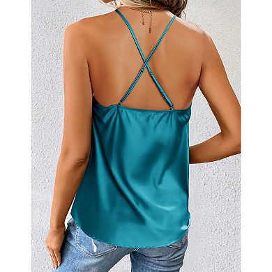 Zeagoo Women's Cowl Neck Satin Camisole Spaghetti Strap Backless Tank Tops