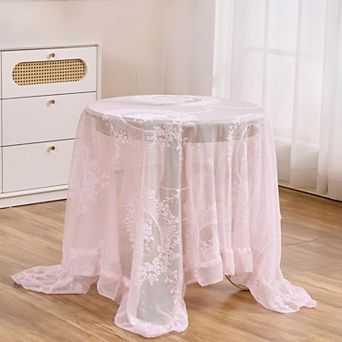 Pink Floral Embroidered Lace Square Tablecloth 55”x55” Vintage Table Cover (Pink, 55”x55”, Square)