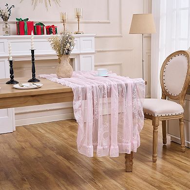 Pink Floral Embroidered Lace Square Tablecloth 55”x55” Vintage Table Cover (Pink, 55”x55”, Square)
