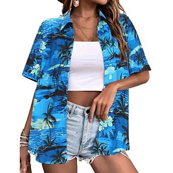 Zeagoo Women's Tropical Hawaiian Shirts Button Up Blouses Casual Summer Beach Tops