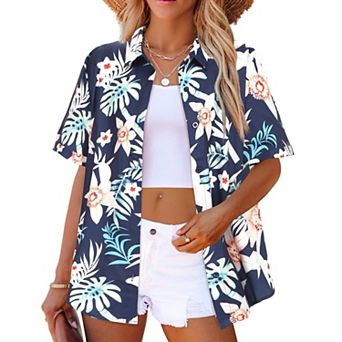 Zeagoo Women's Tropical Hawaiian Shirts Button Up Blouses Casual Summer Beach Tops