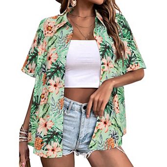 Zeagoo Women's Tropical Hawaiian Shirts Button Up Blouses Casual Summer Beach Tops
