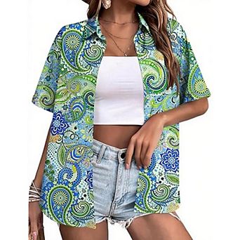 Zeagoo Women's Tropical Hawaiian Shirts Button Up Blouses Casual Summer Beach Tops