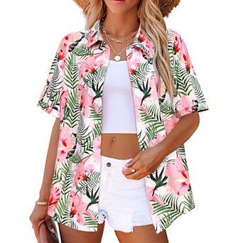 Zeagoo Women's Tropical Hawaiian Shirts Button Up Blouses Casual Summer Beach Tops