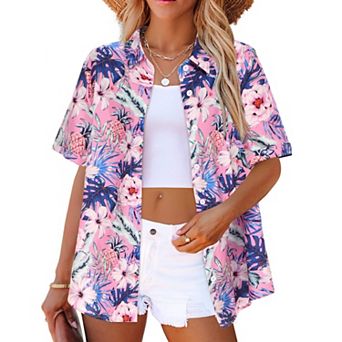 Zeagoo Women's Tropical Hawaiian Shirts Button Up Blouses Casual Summer Beach Tops