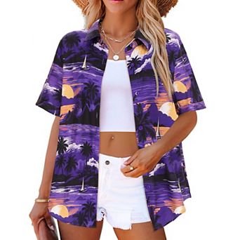 Zeagoo Women's Tropical Hawaiian Shirts Button Up Blouses Casual Summer Beach Tops