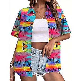 Zeagoo Women's Tropical Hawaiian Shirts Button Up Blouses Casual Summer Beach Tops