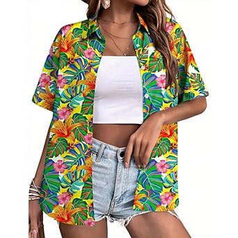 Zeagoo Women's Tropical Hawaiian Shirts Button Up Blouses Casual Summer Beach Tops