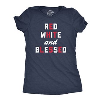 Womens Red White and Blessed T Shirt Funny Fourth Of July Party Text Tee for Ladies