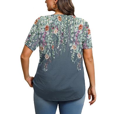 Zeagoo Women's Summer Short Sleeve V-Neck Button Up Tunic Top Dressy Casual Pleated Pullover Blouse