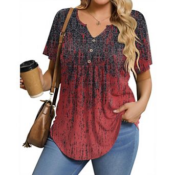 Zeagoo Women' Plus Size Puff Short Sleeve Boho Shirts Crew Neck Summer Blouse Casual Tunic Top 1X