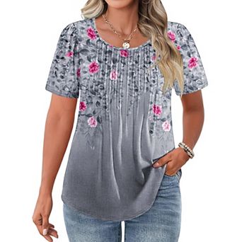 Zeagoo Women' Plus Size Puff Short Sleeve Boho Shirts Crew Neck Summer Blouse Casual Tunic Top 1X