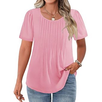 Zeagoo Women' Plus Size Puff Short Sleeve Boho Shirts Crew Neck Summer Blouse Casual Tunic Top 1X