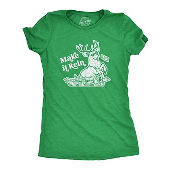 Womens Make It Rein T Shirt Funny Christmas Santa Reindeer Graphic Novelty Tee