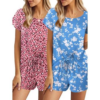 Ekouaer 2 Pack Women's Pajama Set Short Sleeve with Pocket