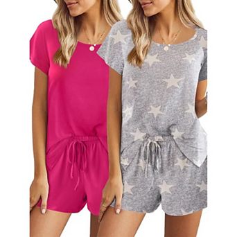 Ekouaer 2 Pack Women's Pajama Set Short Sleeve with Pocket