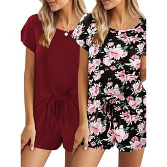 Ekouaer 2 Pack Women's Pajama Set Short Sleeve with Pocket