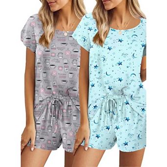 Ekouaer 2 Pack Women's Pajama Set Short Sleeve with Pocket