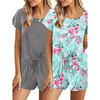 Ekouaer 2 Pack Women's Pajama Set Short Sleeve with Pocket