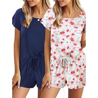 Ekouaer 2 Pack Women's Pajama Set Short Sleeve with Pocket