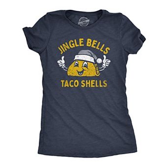 Womens Jingle Bells Taco Shells T Shirt Funny Xmas Season Mexican Food Lovers Tee for Ladies