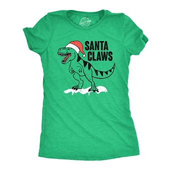 Womens Santa Claws T Shirt Funny Xmas Dino T Rex Joke Tee for Ladies