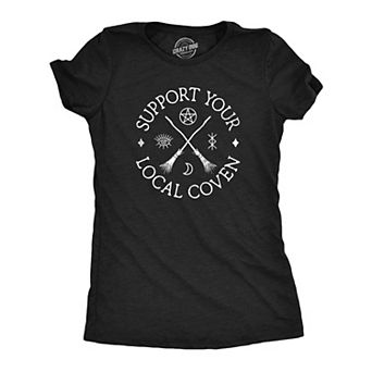 Womens Support Your Local Coven T Shirt Funny Spooky Halloween Witch Tee for Ladies